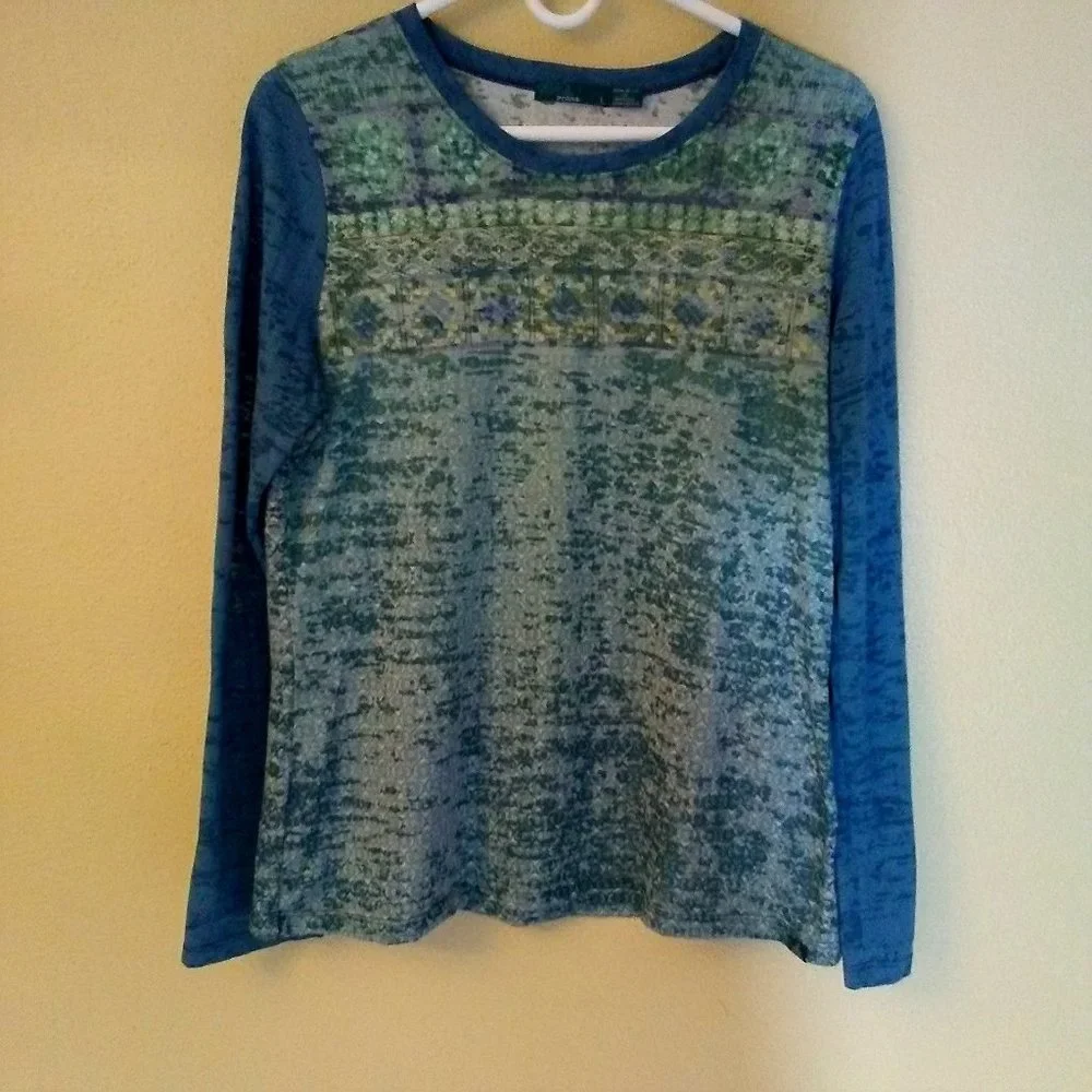 Prana Long Sleeve Mixed Print Workout Tee Yoga Top Size L